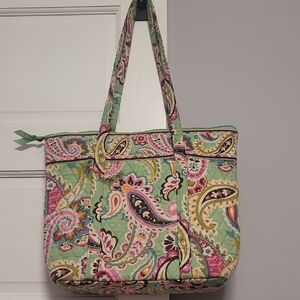 Vera Bradley Paisley FloralGreen Pink Tote Back To School Travel Bookbag Teacher